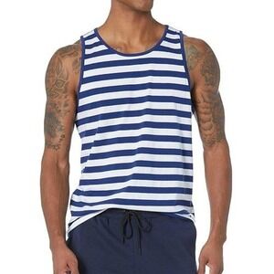 Amazon Essentials‎ Men's Slim Fit Tank Top Blue/White Stripe Casual Coastal NWT